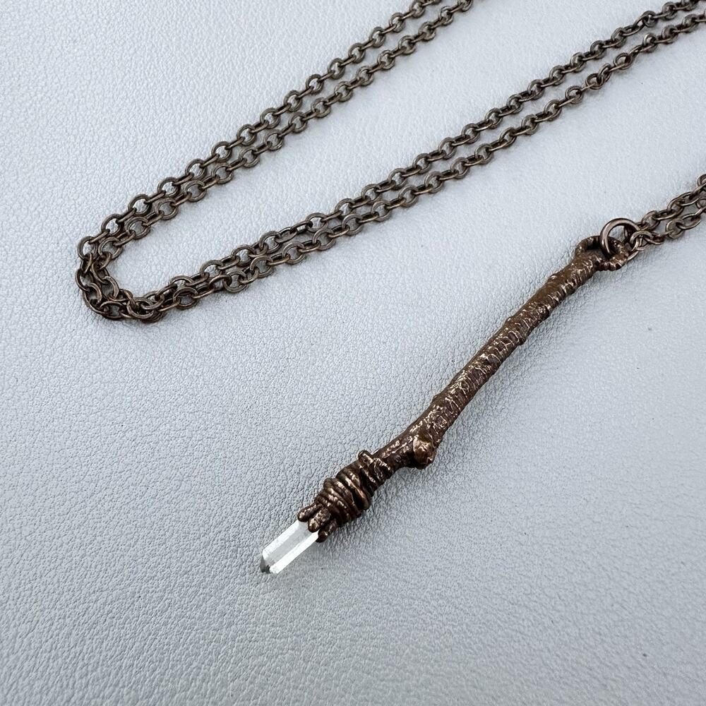Crystal Wand Necklace Bronze Tone Witchy Spell Fantasy Mystical The Copper Newt - Picture 4 of 6